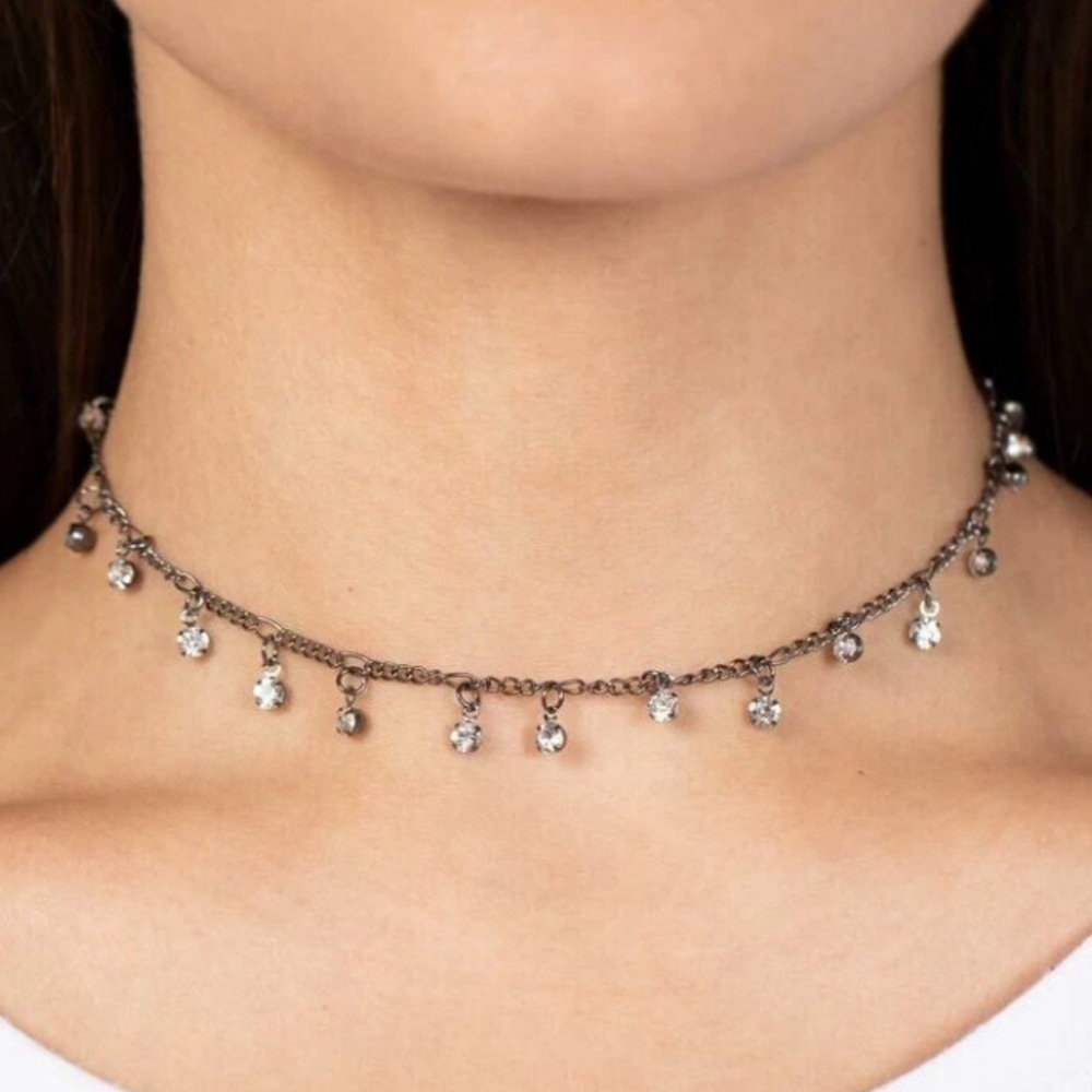 Paparazzi Gunmetal Black with Silver White Rhinestone Necklace